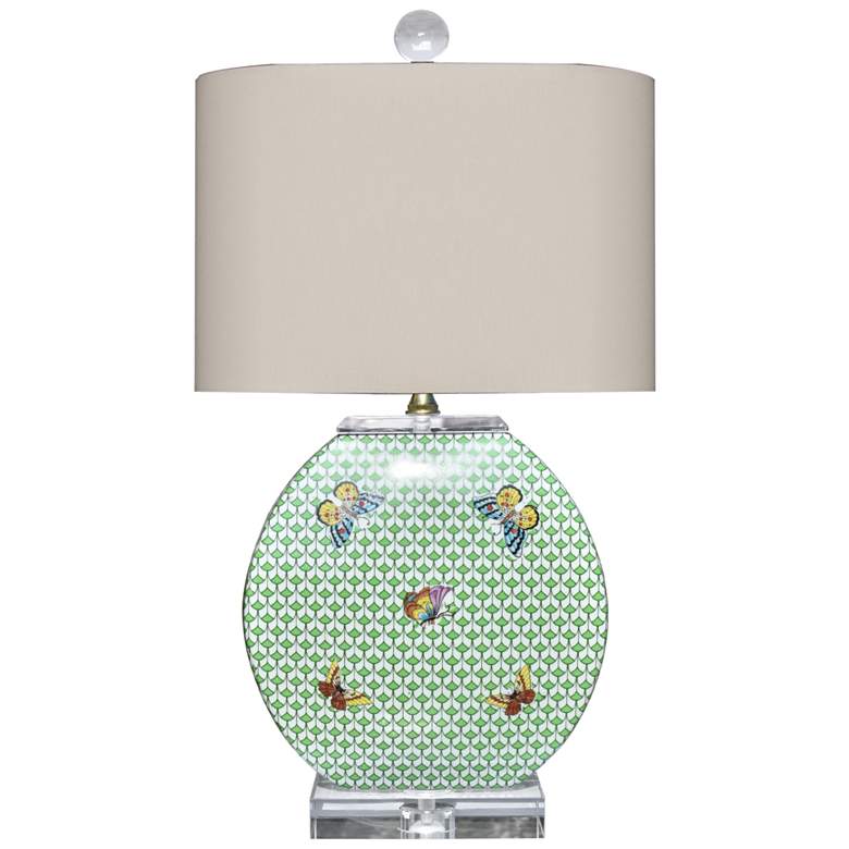 Image 1 Artemis Green and White Fish Scale Moon Vase Table Lamp