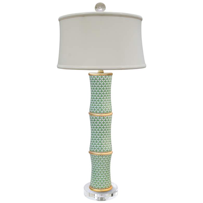 Image 1 Artemis Green White Fish Scale Porcelain Bamboo Table Lamp