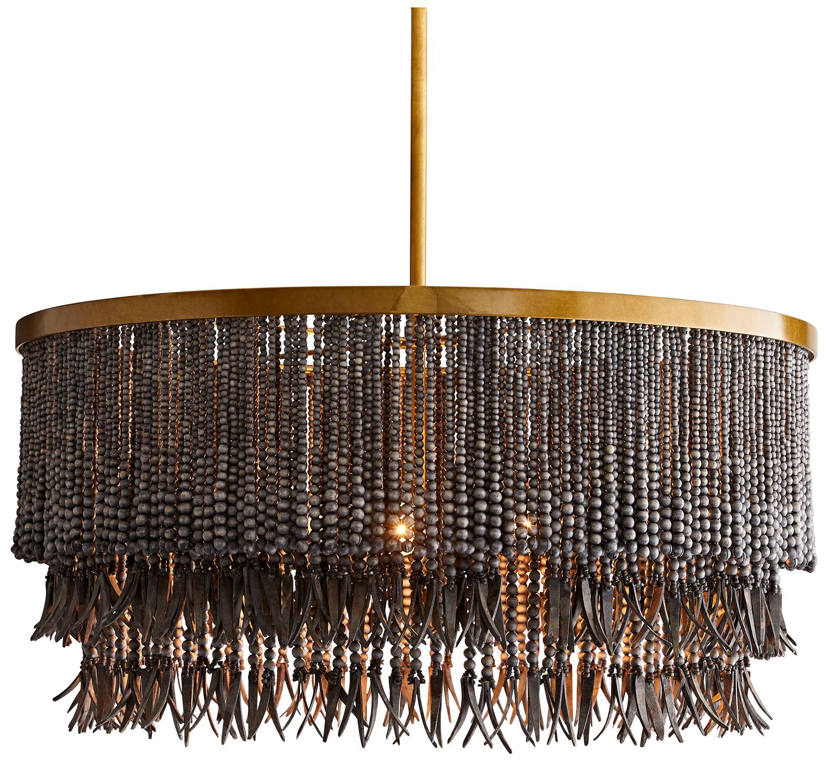 Image 2 Arteriors- Baja Chandelier- 30" Dark Gray Wash Coco Beads, Antique Bra more views