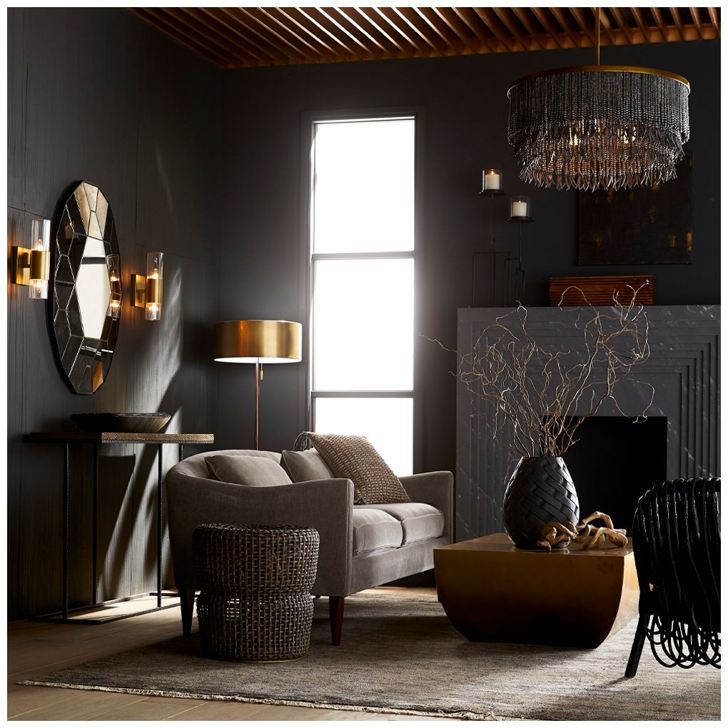 Arteriors- Baja Chandelier- 30" Dark Gray Wash Coco Beads, Antique Bra