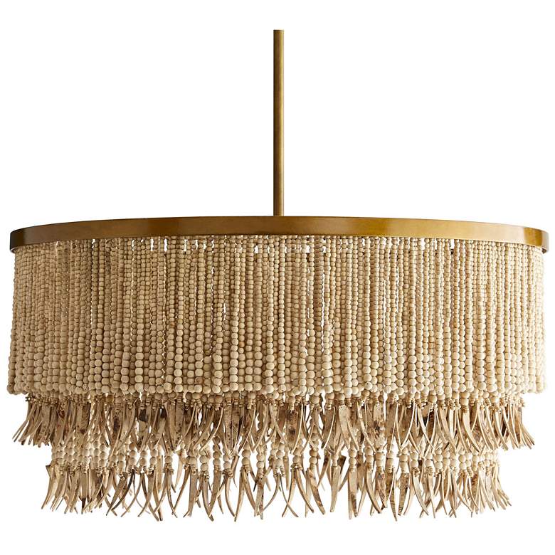 Image 1 Arteriors- Baja Chandelier- 30" Natural Coco Beads, Antique Brass