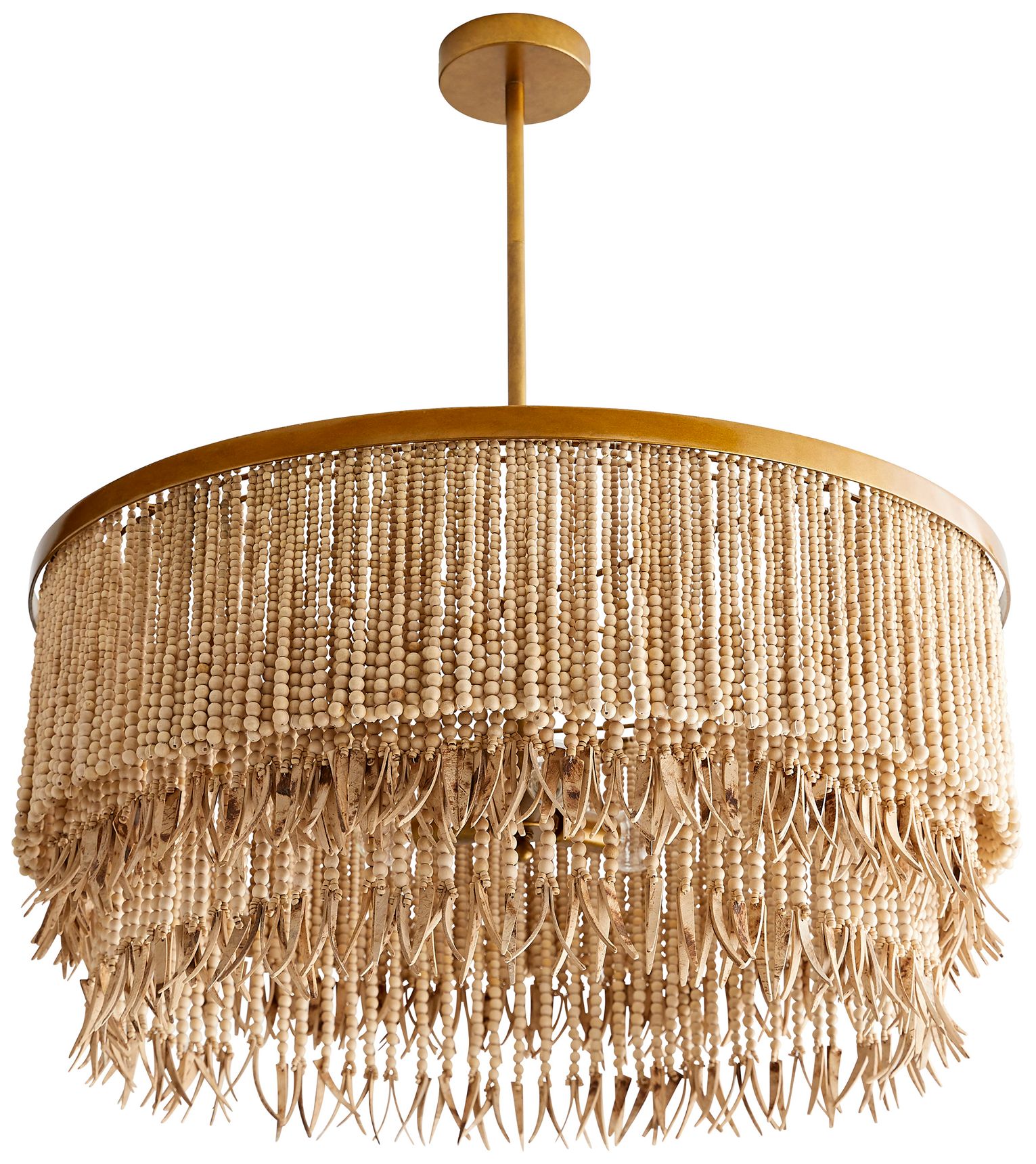 Arteriors- Baja Chandelier- 30" Natural Coco Beads, Antique Brass