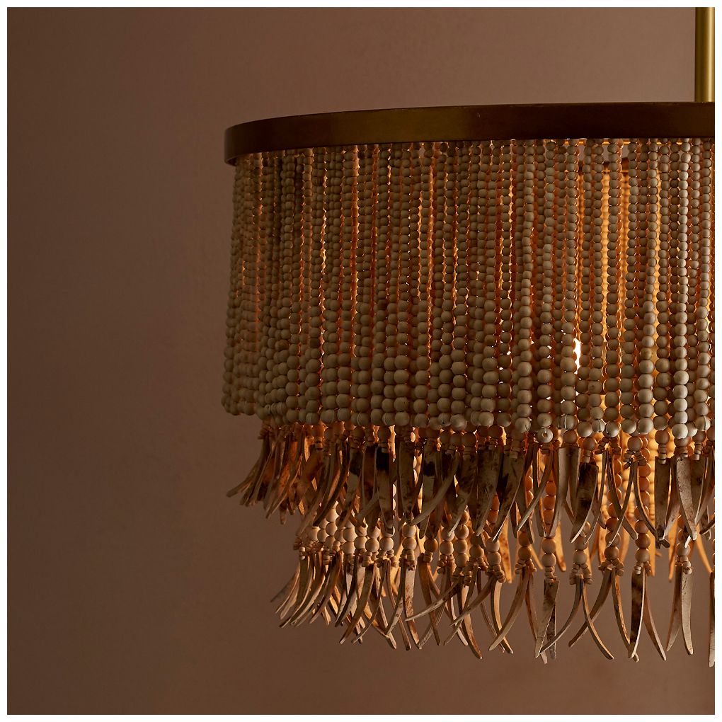 Arteriors- Baja Chandelier- 30" Natural Coco Beads, Antique Brass