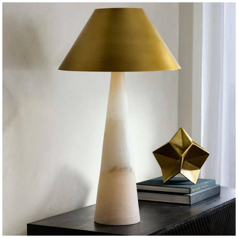Arteriors Chanell White Alabaster Lamp Antique Brass Steel