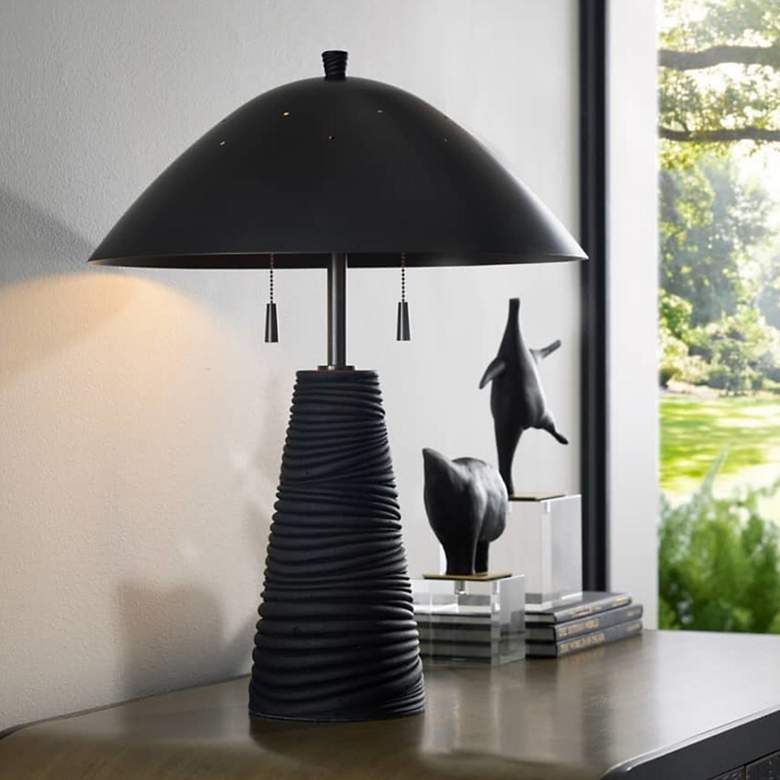 Image 1 Arteriors Fender Lava Stone Lamp Black