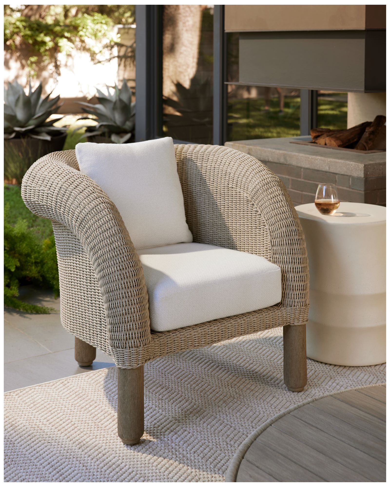 Arteriors Fielder Outdoor Lounge Chair Pearl Outdoor Performance Boucle