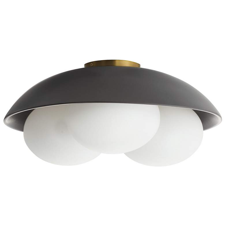 Image 2 Arteriors Glaze Large Matte Black Ceramic Flush Mount Antique Brass more views