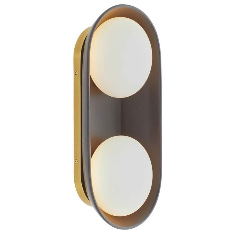 Image 2 Arteriors Glaze Large Matte Black Ceramic Sconce 16.5" Antique Brass