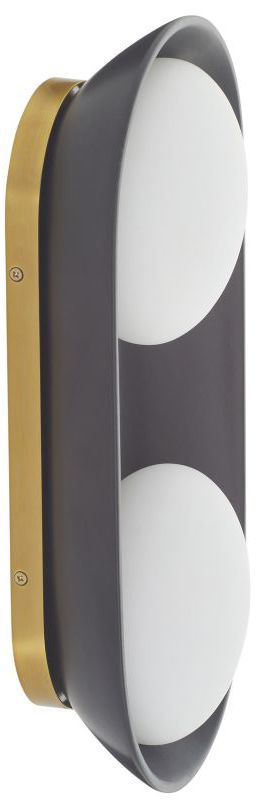 Arteriors Glaze Large Matte Black Ceramic Sconce 16.5" Antique Brass