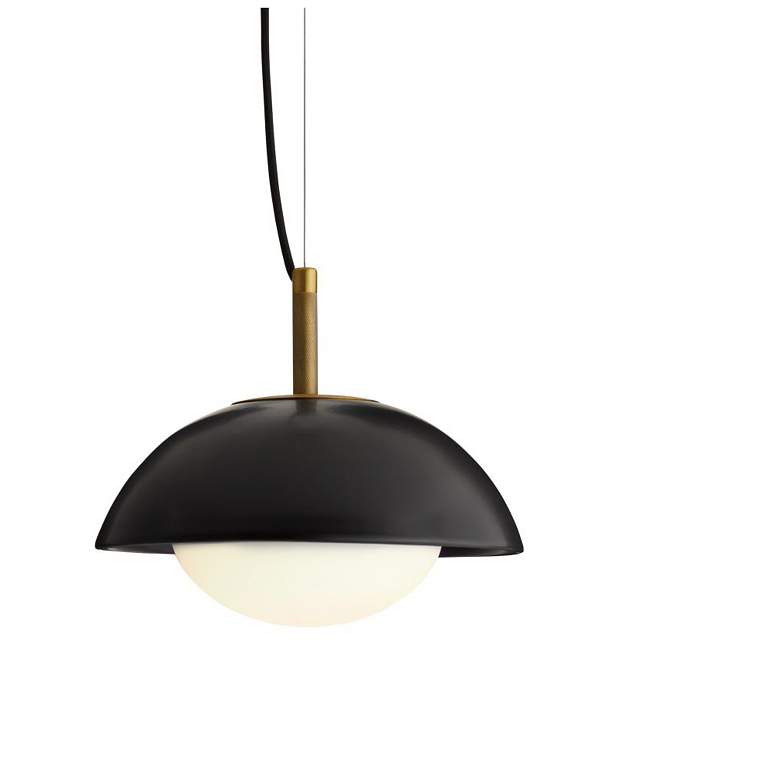 Image 1 Arteriors Glaze Matte Black Ceramic Pendant 12" Antique Brass
