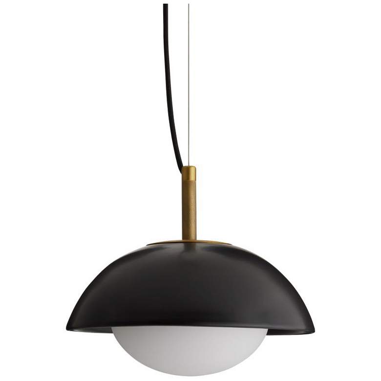 Image 2 Arteriors Glaze Matte Black Ceramic Pendant 12" Antique Brass more views
