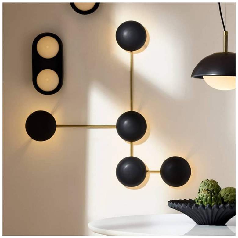 Image 1 Arteriors Glaze Sculptural Matte Black Ceramic Sconce 44" Antique Brass