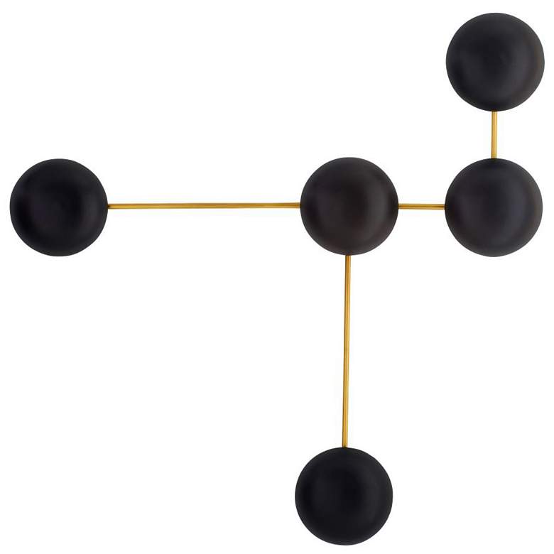Image 4 Arteriors Glaze Sculptural Matte Black Ceramic Sconce 44" Antique Brass more views