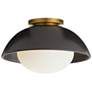 2_Arteriors Glaze Small Matte Black Ceramic Flush Mount Antique Brass