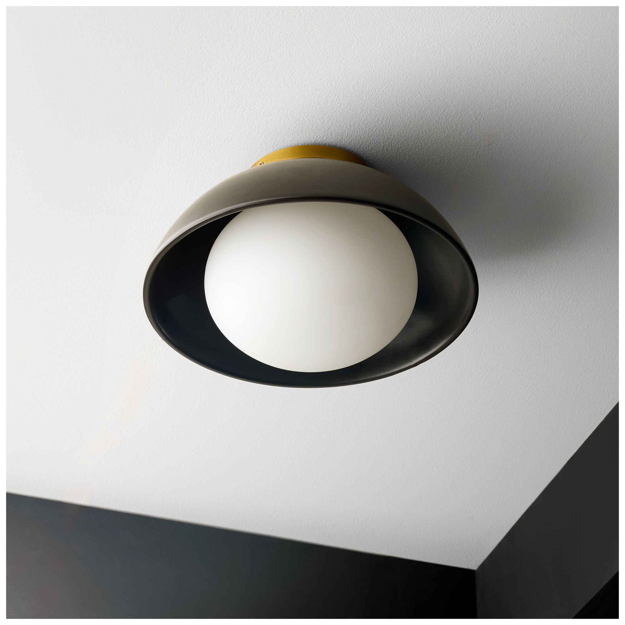 Arteriors Glaze Small Matte Black Ceramic Flush Mount Antique Brass