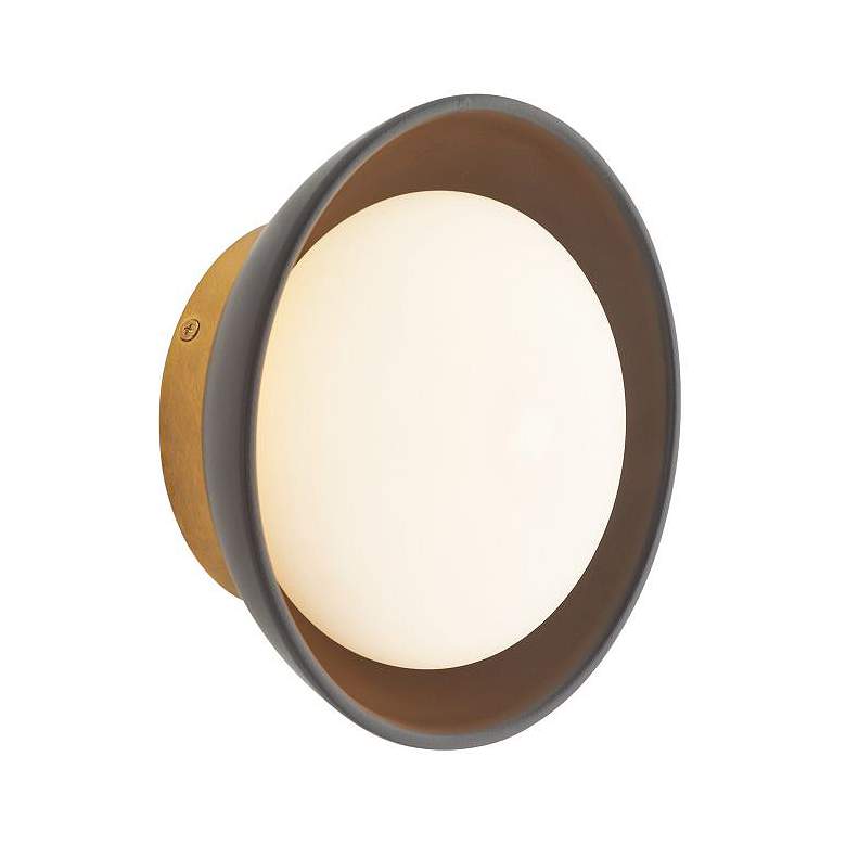 Image 1 Arteriors Glaze Small Matte Black Ceramic Sconce 8" Antique Brass