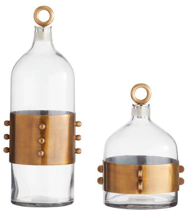 Image 2 Arteriors  Hancock Decanters, Set of 2 Clear Antique Brass more views
