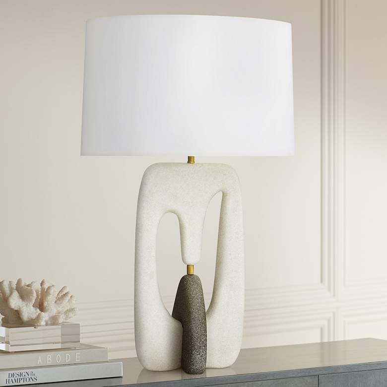 Image 1 Arteriors- Harleen Lamp- 30.5 inch White Ricestone, Graphite Ricestone