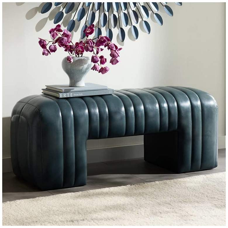 Image 1 Arteriors Hastings Bench Distressed Storm Leather