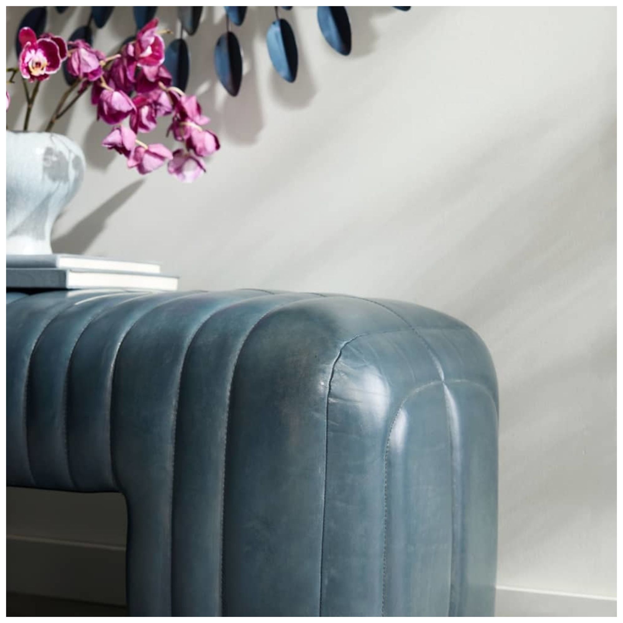 Arteriors Hastings Bench Distressed Storm Leather