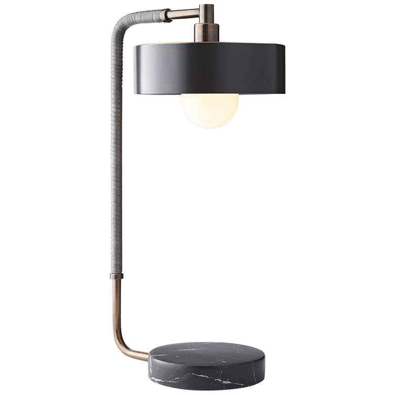 Image 2 Arteriors Home Aaron 24" Heritage Brass and Gray Leather Arc Desk Lamp
