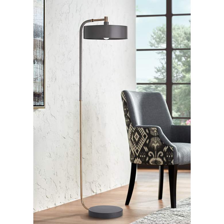Image 1 Arteriors Home Aaron 63 inch Modern Brass and Graphite Leather Floor Lamp