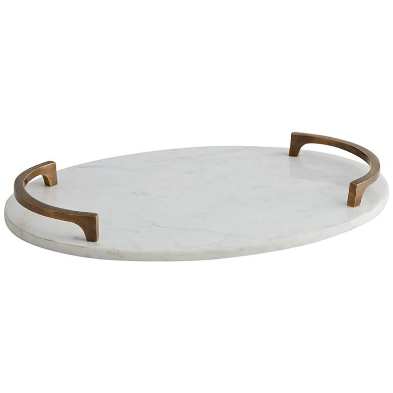 Image 1 Arteriors Home Collie White Marble Oval Tray with Handles