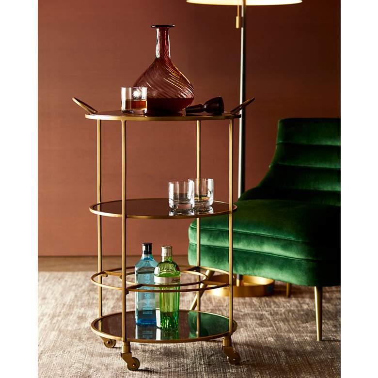 Image 1 Arteriors Home Crestwood 23 1/2 inchW Brass and Black Bar Cart