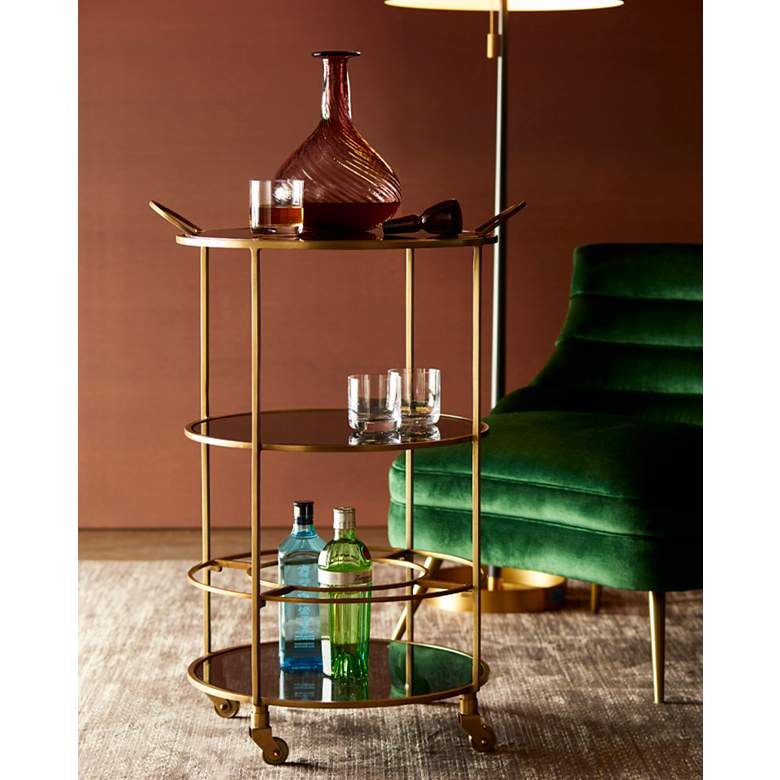 Image 1 Arteriors Home Crestwood 23 1/2"W Brass and Black Bar Cart