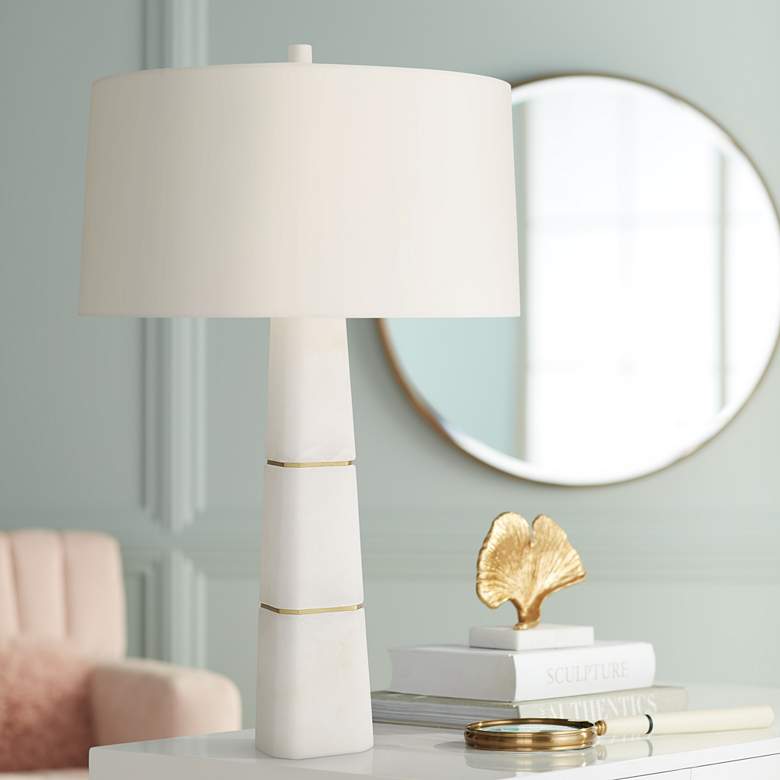 Image 1 Arteriors Home Dosman 31" Snow Marble Obelisk Table Lamp