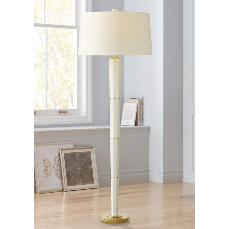 Image 1 Arteriors Home Easton White and Brass Column Floor Lamp