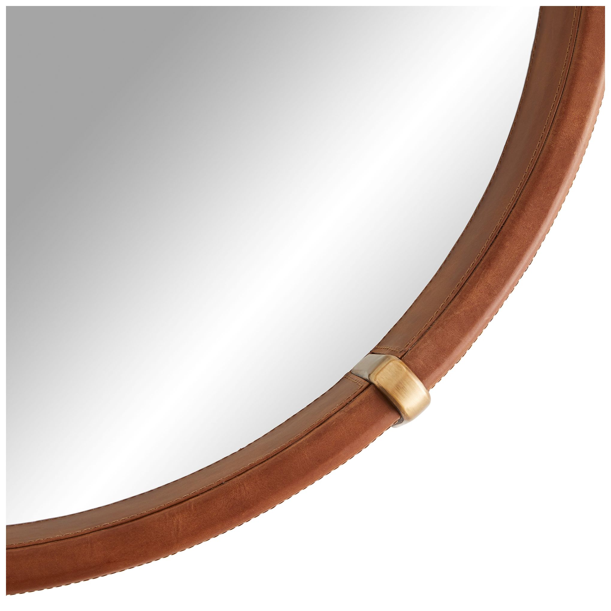 Image 4 Arteriors Home Edmund 30" Brown Leather Round Wall Mirror more views