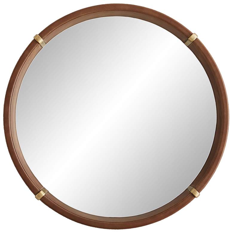 Image 1 Arteriors Home Edmund Brown Leather 30" Round Wall Mirror