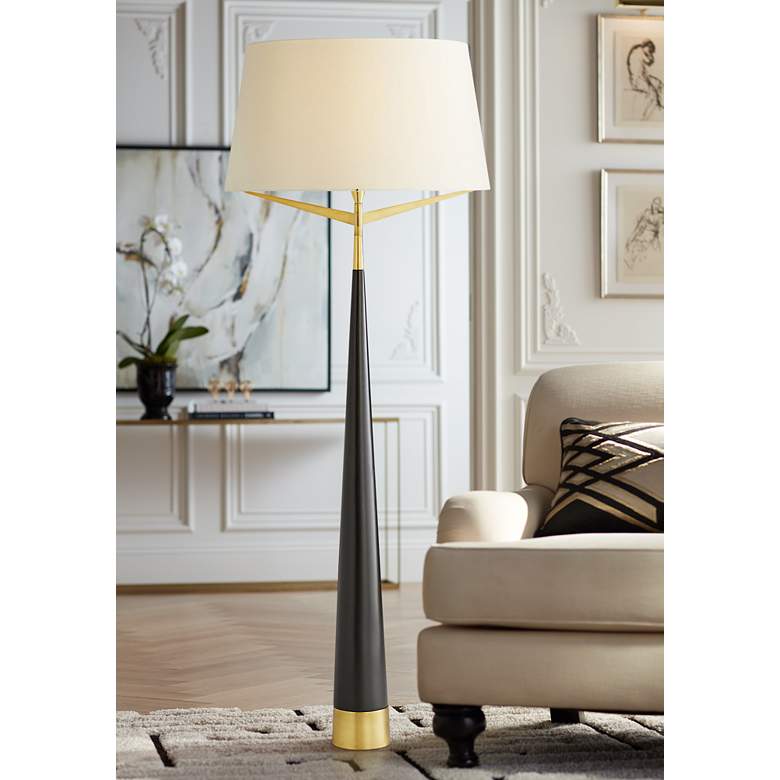 Image 1 Arteriors Home Elden 68 1/2" Black and Antique Brass Cone Floor Lamp
