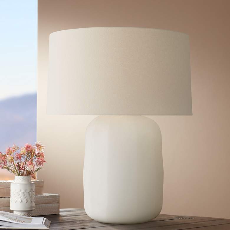 Image 1 Arteriors Home Frio 29" Modern White Etched Glass Table Lamp