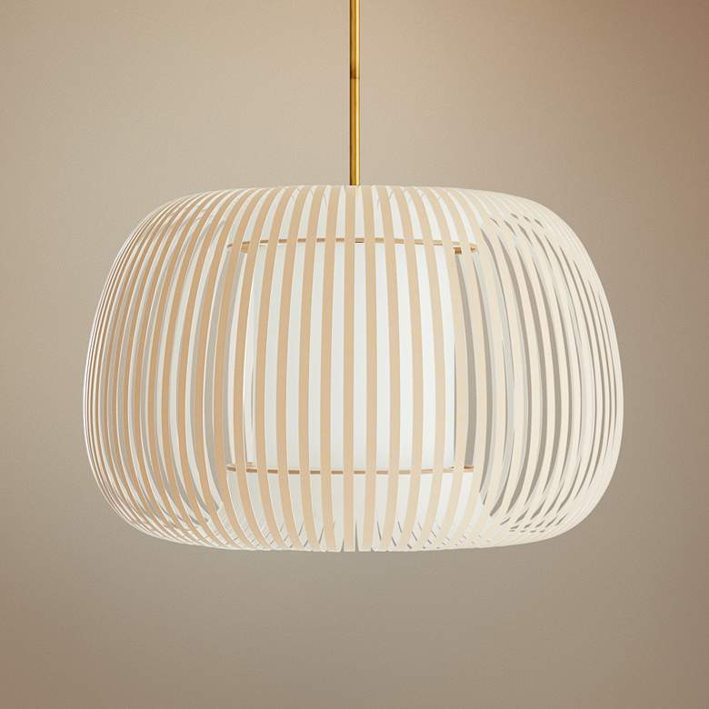 Image 1 Arteriors Home Mia 27 inch Wide Beige Striped Pendant Light