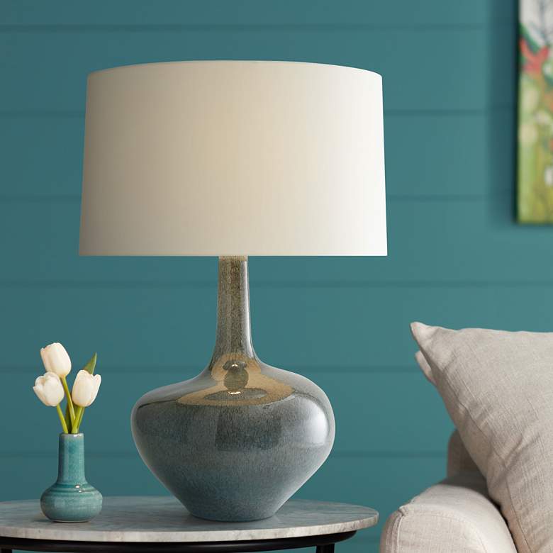 Image 1 Arteriors Home Nash 26 1/2" Blue Tidal Modern Ceramic Table Lamp