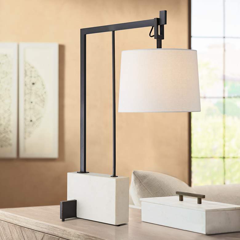 Image 1 Arteriors Home Piloti 31" Black Metal and Faux Marble Desk Lamp