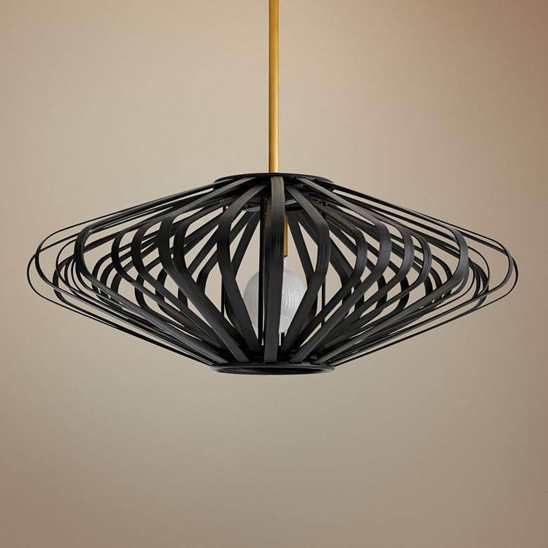 Image 1 Arteriors Home Shala 28 inchW Black Bamboo Striped Pendant Light