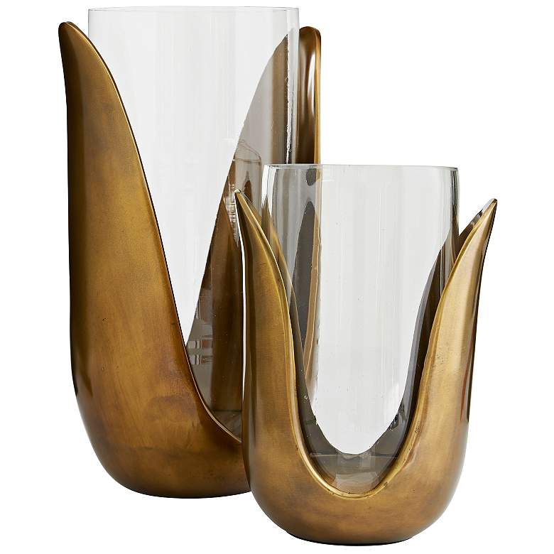 Image 1 Arteriors Home Sonia Antique Brass and Glass Vases Set of 2