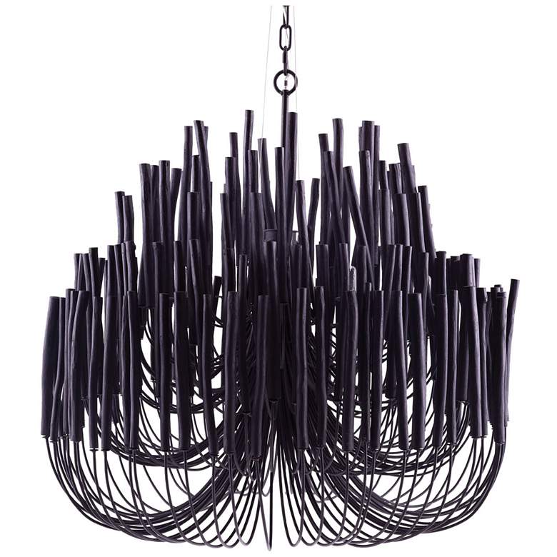 Image 1 Arteriors Home Tilda 36"W Black and Wood 6-Light Chandelier