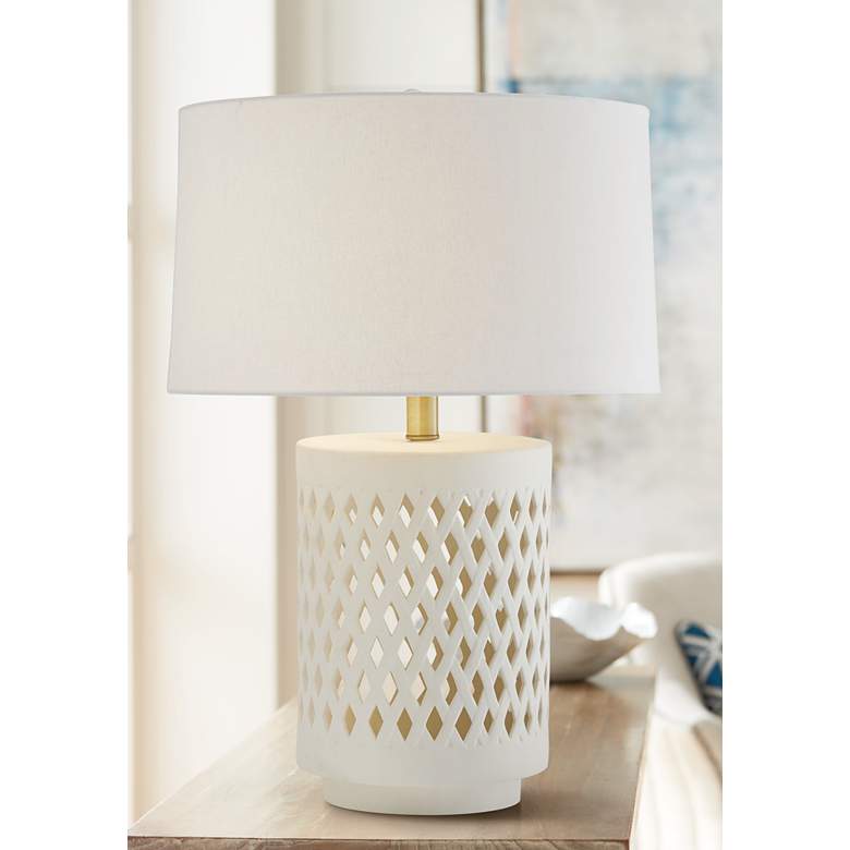 Image 1 Arteriors Home Treilliage Matte Ivory Vessel Table Lamp