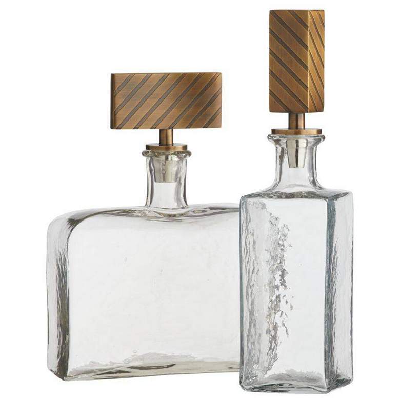 Image 1 Arteriors Houston Decanters, Set of 2 Clear Antique Brass, Polished Nickel