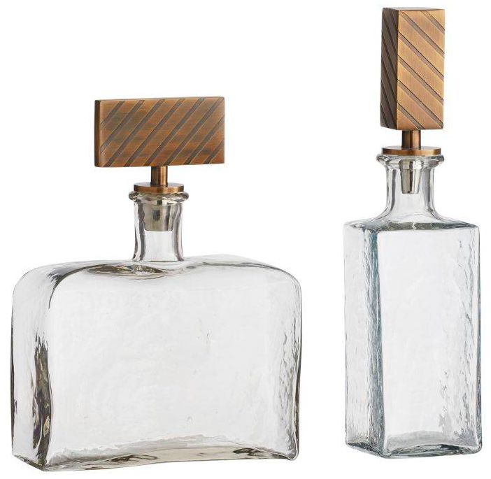 Image 2 Arteriors  Houston Decanters, Set of 2 Clear Antique Brass, Polished Nickel more views