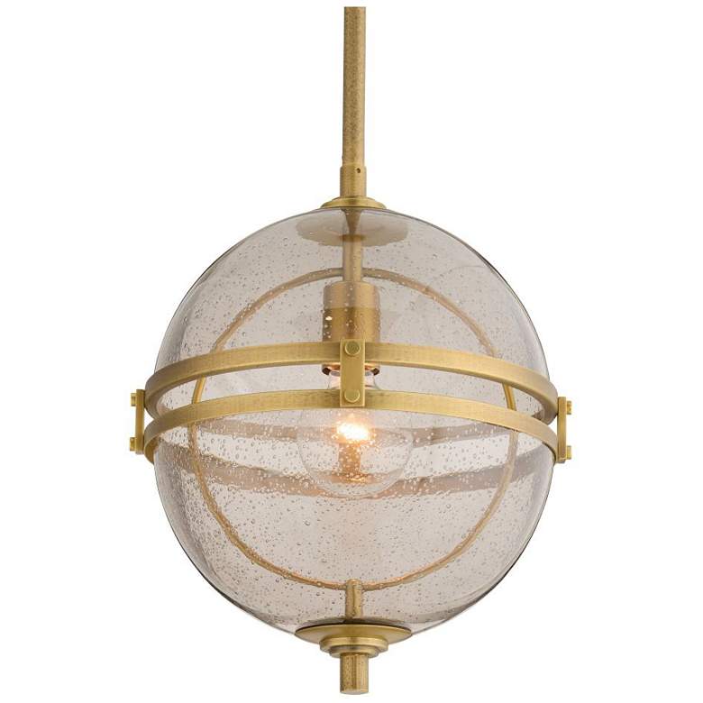 Image 1 Arteriors Irene Seedy Smoke Glass Pendant 12" Antique Brass