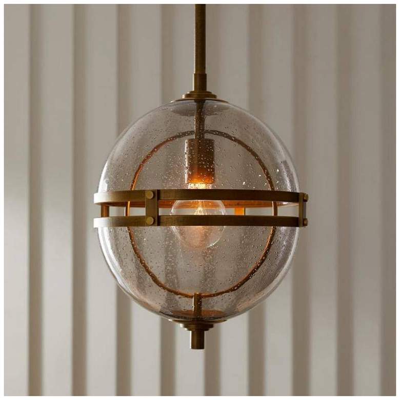 Image 1 Arteriors Irene Seedy Smoke Glass Pendant 12" Antique Brass