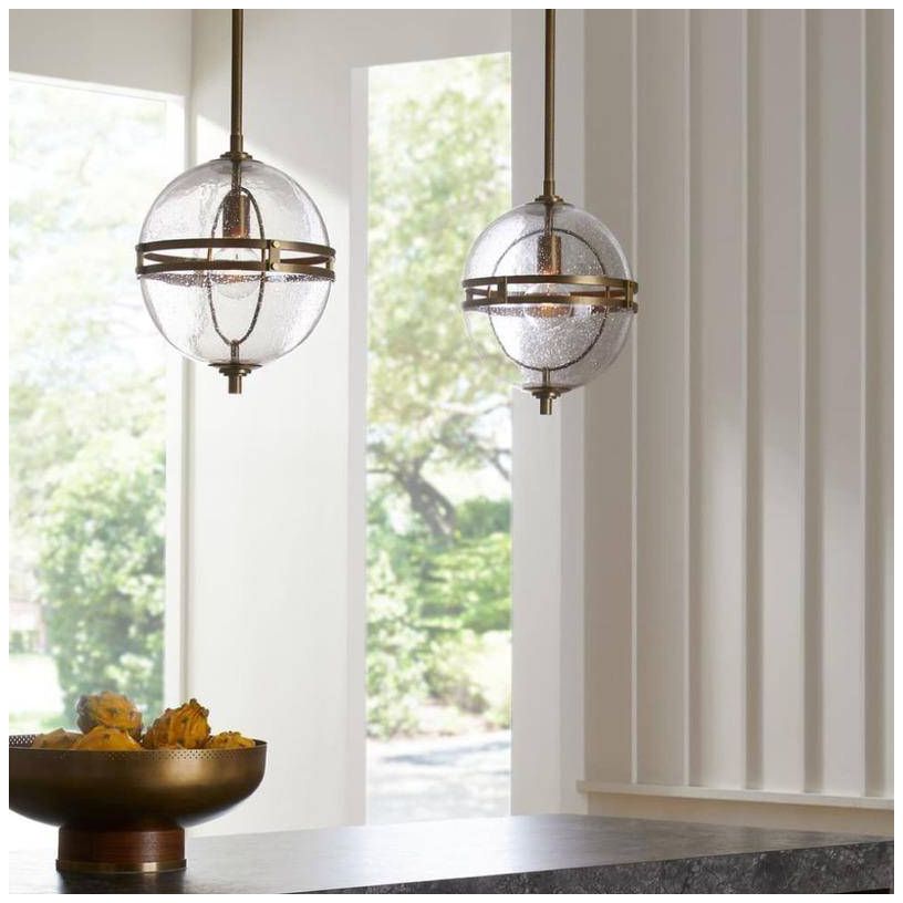 Arteriors Irene Seedy Smoke Glass Pendant 12" Antique Brass