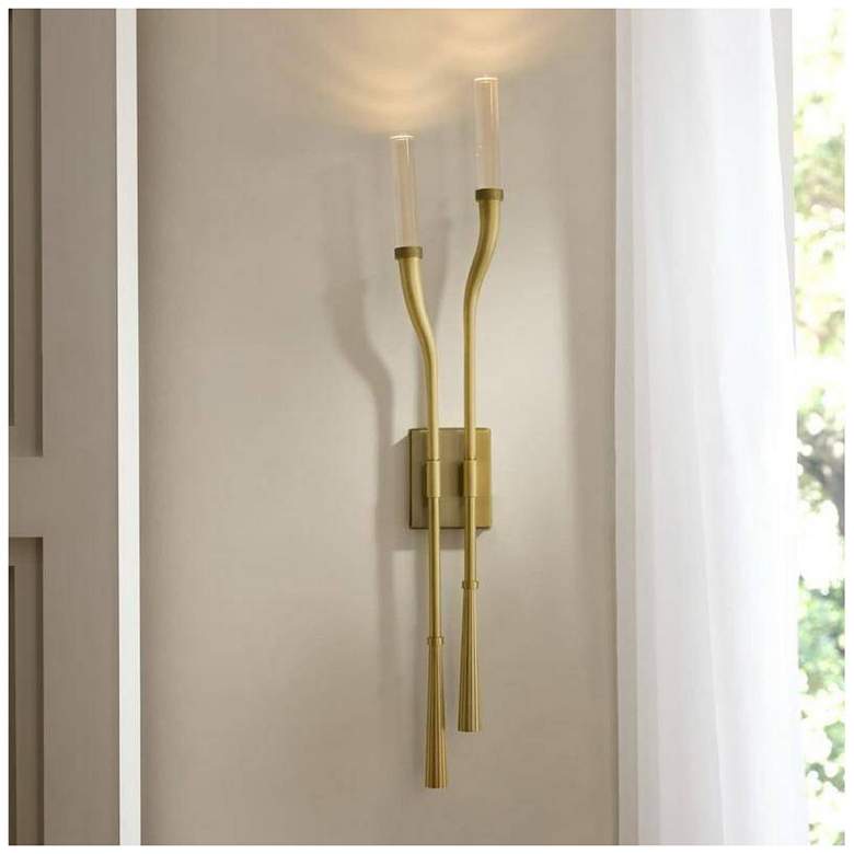Image 1 Arteriors Italo Clear Crystal Sconce 38.5" Antique Brass