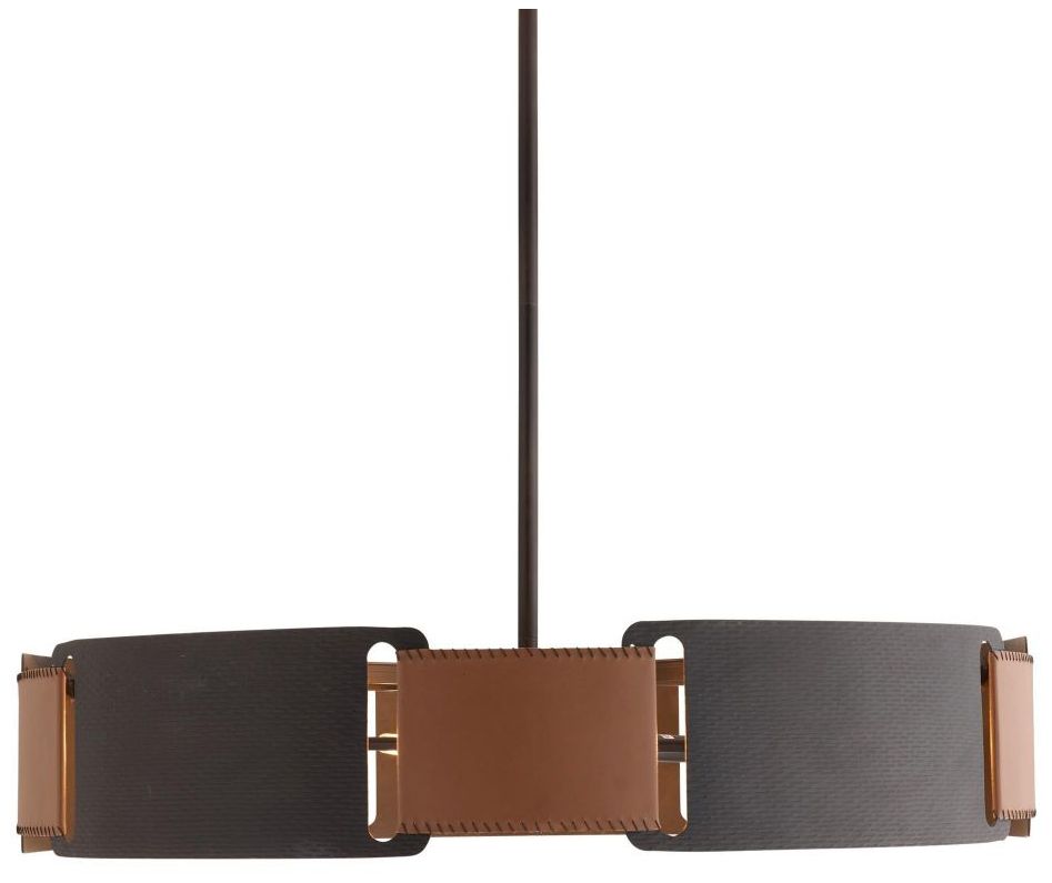Image 2 Arteriors Ivan Leather Brown Chandelier 36.5" Blackened Iron