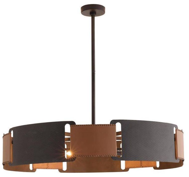Image 3 Arteriors Ivan Leather Brown Chandelier 36.5" Blackened Iron more views